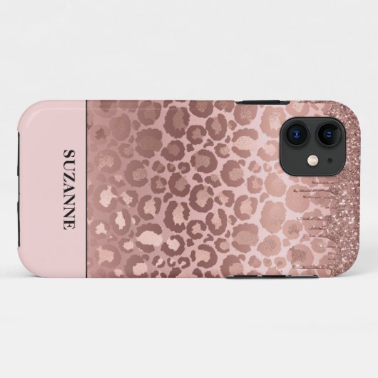 Roos Gold Glitter Pink Leopard Pattern Monogram Ca Case-Mate iPhone Case (Achterkant (horizontaal))