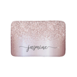 Roos Gold Glitter Pink Metal Monogram Calligrafie Badmat