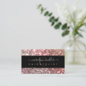 Roos Gold Glitter Pink Monogram Beauty Salon Visitekaartje (Staand voorkant)