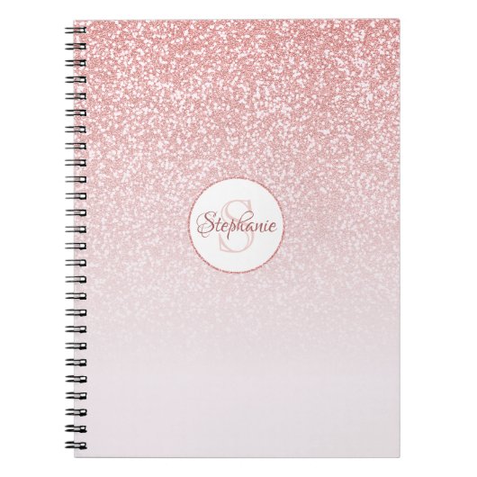 Roos Gold Glitter Pink Ombre Monogram op maat Notitieboek (Voorkant)