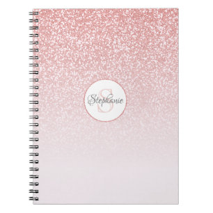 Roos Gold Glitter Pink Ombre Monogram op maat Notitieboek