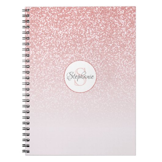 Roos Gold Glitter Pink Ombre Monogram op maat Notitieboek (Voorkant)