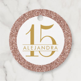 Roos Gold Glitter Pink Quince Años Bedankjes Labels
