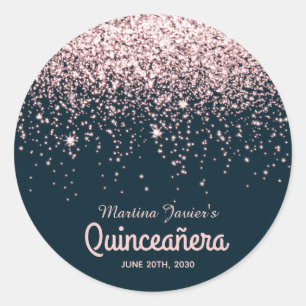 Roos Gold Glitter Pink Quinceañera 15e verjaardag Ronde Sticker