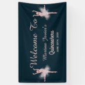 Roos Gold Glitter Pink Quinceañera 15e verjaardag Spandoek (Verticaal)