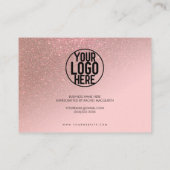 Roos Gold Glitter Pink Script Klant Hartelijk dank Visitekaartje (Achterkant)