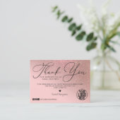 Roos Gold Glitter Pink Script Klant Hartelijk dank Visitekaartje (Staand voorkant)