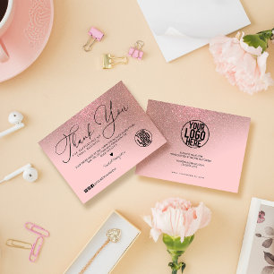 Roos Gold Glitter Pink Script Klant Hartelijk dank Visitekaartje