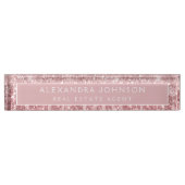 Roos Gold Glitter Pink Sparkle Real Estate Naambordje (Voorkant)