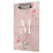 Roos Gold Glitter Pink Waterverf Floral Monogram Klembord (Links)