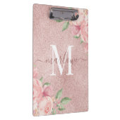 Roos Gold Glitter Pink Waterverf Floral Monogram Klembord (Rechts)