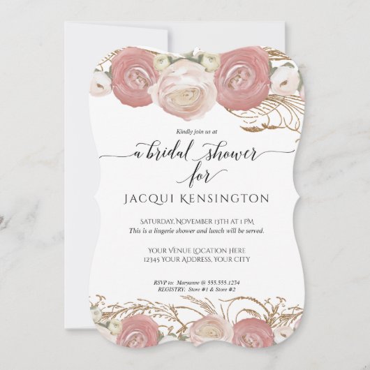 Roos Gold Glitter Pink White Floral Vrijgezellenfe Kaart (Voorkant)