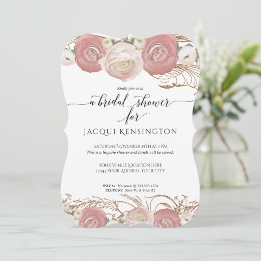 Roos Gold Glitter Pink White Floral Vrijgezellenfe Kaart (Staand voorkant)