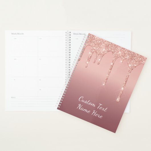 Roos Gold Glitter Planner met aangepaste tekst (Display)