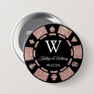 Roos Gold Glitter Poker Chip Casino Bruiloft Favor Ronde Button 7,6 Cm