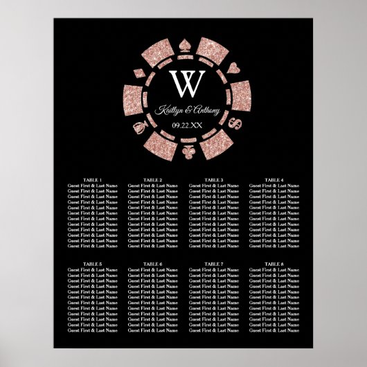 Roos Gold Glitter Poker Chip Casino Wedding Poster (Voorkant)