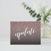 Roos Gold Glitter Postponed Wedding Update Briefkaart (Staand voorkant)