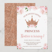 Roos Gold Glitter Princess Crown 1st Birthday Kaart (Voorkant / Achterkant)