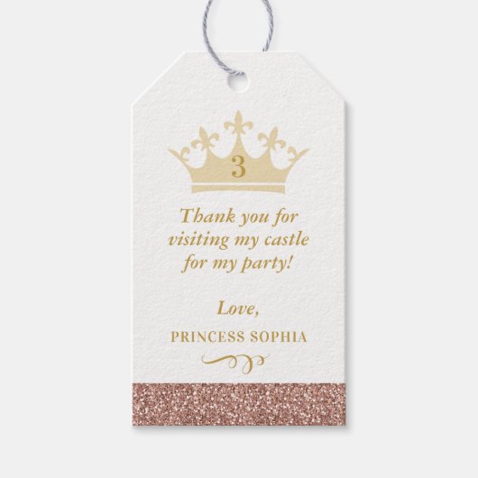 Roos Gold Glitter Princess Crown Favor Cadeaulabel (Voorkant)