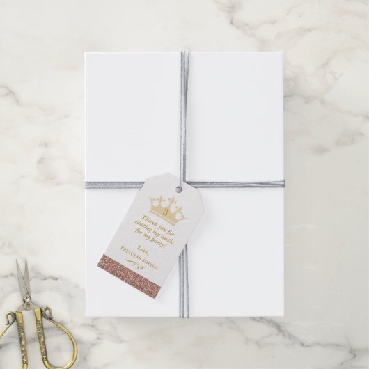 Roos Gold Glitter Princess Crown Favor Cadeaulabel (Met Touw)