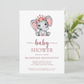 Roos Gold Glitter Princess Elephant Baby Girl Kaart (Staand voorkant)