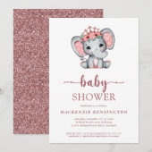 Roos Gold Glitter Princess Elephant Baby Girl Kaart (Voorkant / Achterkant)