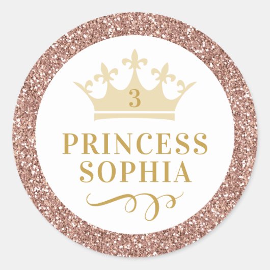 Roos Gold Glitter Princess Favor Sticker Label (Voorkant)