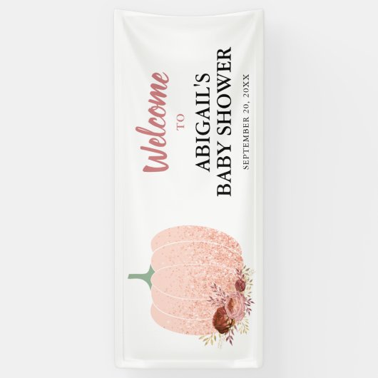 Roos Gold Glitter Pumpkin Baby shower Welkom Spandoek (Verticaal)