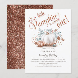 Roos Gold Glitter Pumpkin Herfst 1e verjaardag Kaart