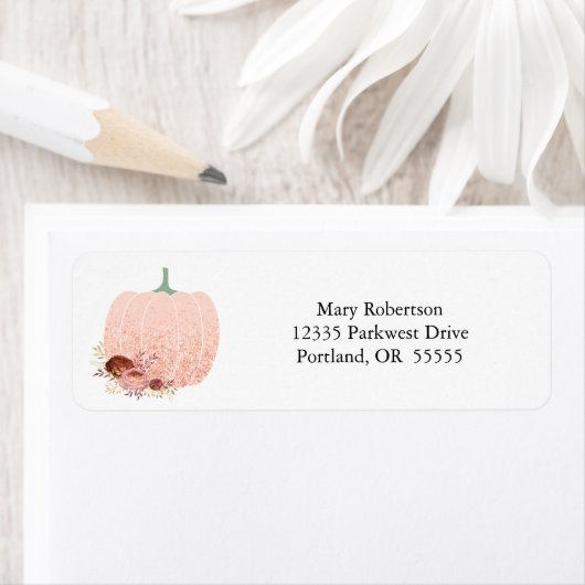 Roos Gold Glitter Pumpkin Retouradres Etiket (Insitu)