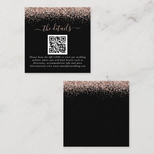 Roos Gold Glitter QR Code Black Weddenschap - Gege Informatiekaartje (Voorkant / Achterkant)