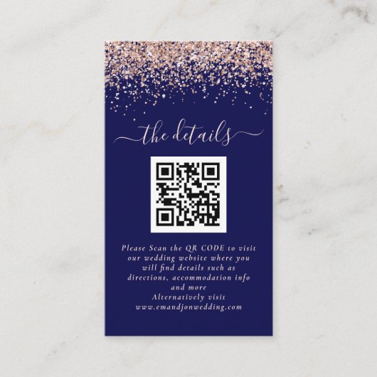 Roos Gold Glitter QR-code marinevrouw - Details Informatiekaartje (Voorkant)