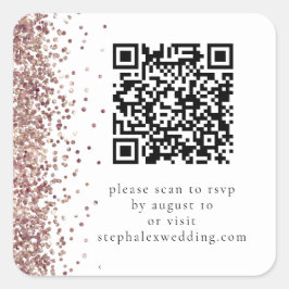 Roos Gold Glitter QR-code naar RSVP Wedding Vierkante Sticker