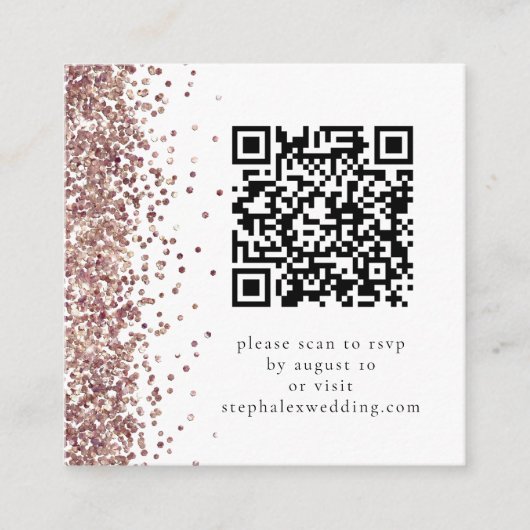 Roos Gold Glitter QR code RSVP Weddenschap Informatiekaartje (Voorkant)