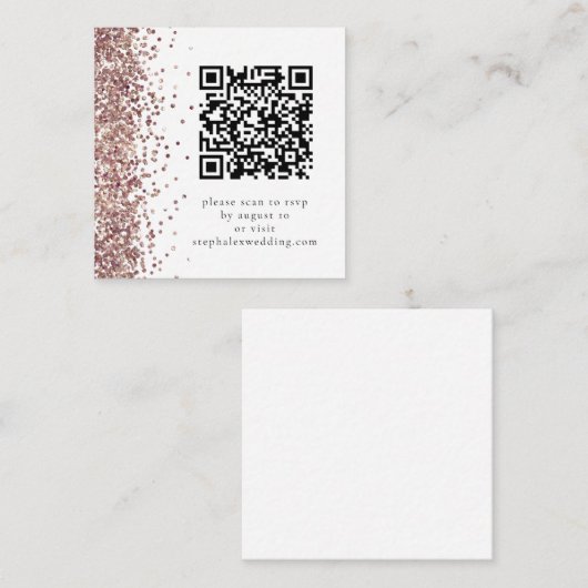 Roos Gold Glitter QR code RSVP Weddenschap Informatiekaartje (Voorkant / Achterkant)