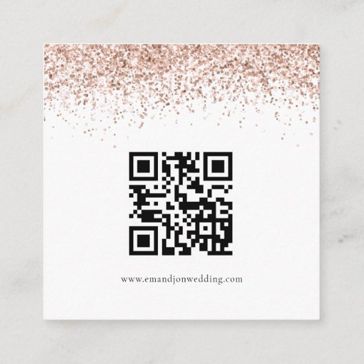 Roos Gold Glitter QR Code Weddenschap Details Informatiekaartje (Achterkant)