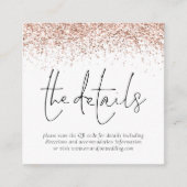 Roos Gold Glitter QR Code Weddenschap Details Informatiekaartje (Voorkant)