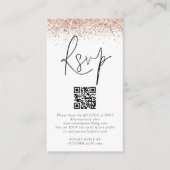 Roos Gold Glitter QR Code Weddenschap RSVP Informatiekaartje (Voorkant)