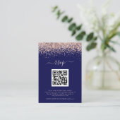Roos Gold Glitter QR-code Weduwsmarine Blush RSVP Informatiekaartje (Staand voorkant)