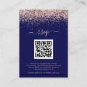 Roos Gold Glitter QR-code Weduwsmarine Blush RSVP Informatiekaartje (Voorkant)