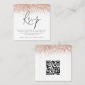 Roos Gold Glitter QR-codescript bruiloft RSVP Informatiekaartje (Voorkant / Achterkant)
