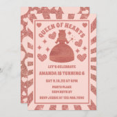 Roos Gold Glitter Queen of Hearts Birthday Kaart (Voorkant / Achterkant)