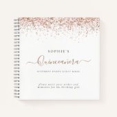Roos Gold Glitter Quinceañera Alternate Guest Book Notitieboek (Voorkant)