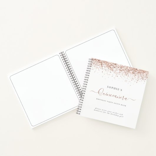 Roos Gold Glitter Quinceañera Alternate Guest Book Notitieboek (Binnen)