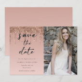 Roos Gold Glitter Quinceanera Save The Date (Voorkant / Achterkant)