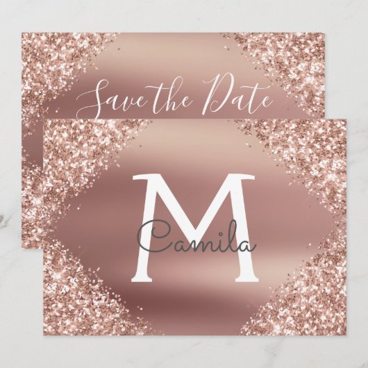 Roos Gold Glitter Quinceanera Sla de datum op Save The Date (Voorkant / Achterkant)