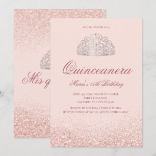 Roos Gold Glitter Quinceanera Uitnodigingen