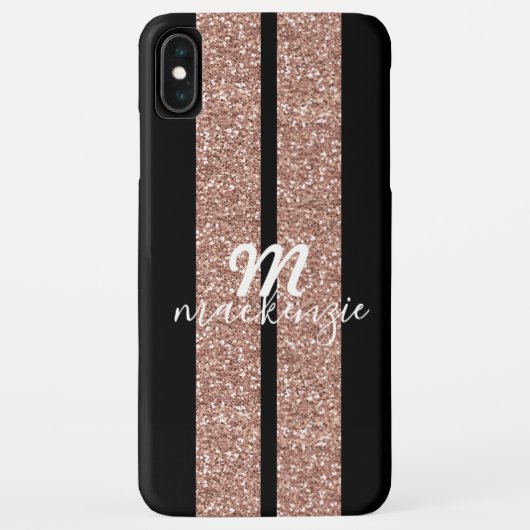 Roos Gold Glitter Racing Stripes Monogramed Case-Mate iPhone Case (Achterkant)