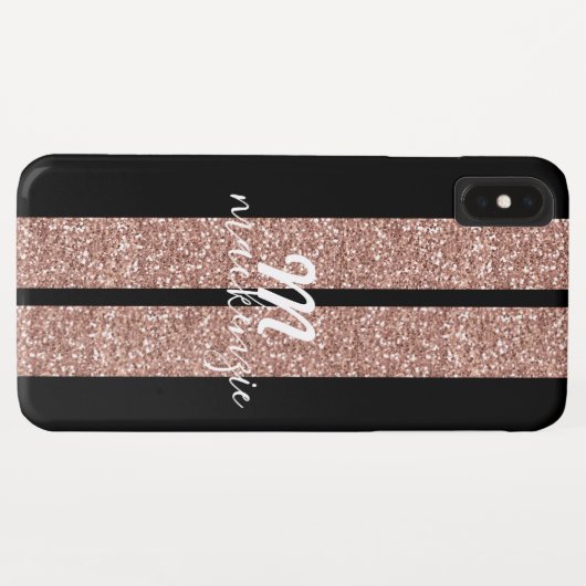 Roos Gold Glitter Racing Stripes Monogramed Case-Mate iPhone Case (Achterkant (horizontaal))