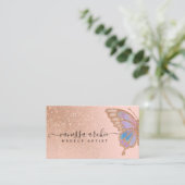 Roos Gold Glitter Rainbow Buttefly Logo Business C Visitekaartje (Staand voorkant)